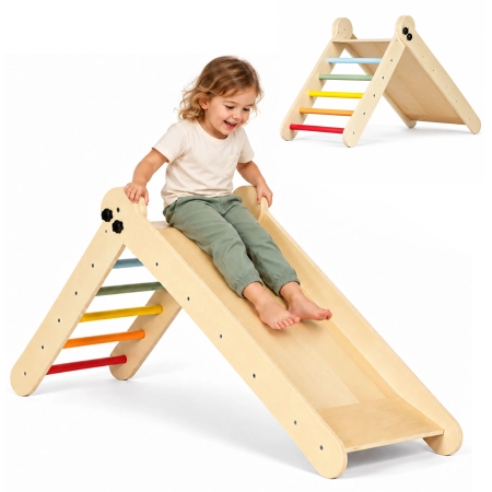 Drewniany plac zabaw dla dzieci zestaw wspinaczkowy Montessori drabinka z rampą HENRY ECOTOYS
