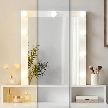 Toaletka kosmetyczna z lustrem i oświetleniem LED 3 barwy regulacja jasności ModernHome