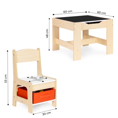 Zestaw mebli dla dzieci stolik + 2 krzesła tablica kredowa ECOTOYS