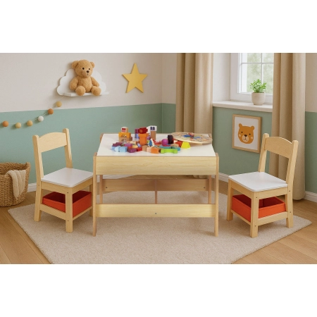 Zestaw mebli dla dzieci stolik + 2 krzesła tablica kredowa ECOTOYS