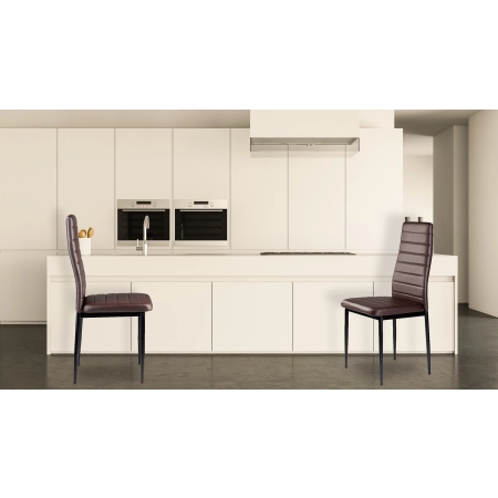 Zestaw krzeseł do jadalni salonu z ekoskóry 4 sztuki wysokie oparcie brązowe ModernHome