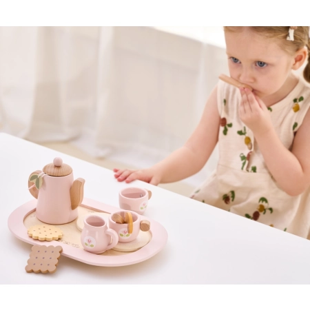 Viga 44267 PolarB Drewniany zestaw do kawy i herbaty - pink