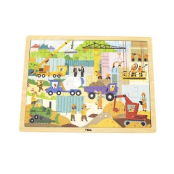 Viga 44585 Drewniane Puzzle na podkładce 48 elementów - poznajemy maszyny budowlane