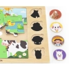 Viga 44741 Drewniany Zestaw puzzli na podkładce - dopasuj cienie - farma
