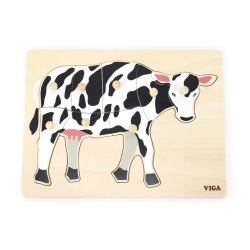 Viga 44608 Drewniane Puzzle na podkładce z uchwytami - Krowa