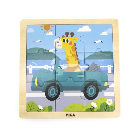 Viga 44629 Drewniane Puzzle na podkładce 9 elementów - auto