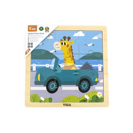 Viga 44629 Drewniane Puzzle na podkładce 9 elementów - auto