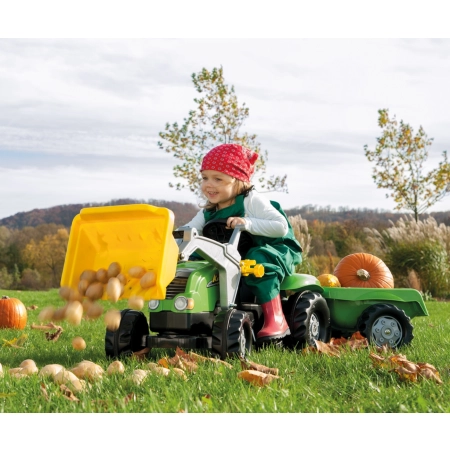 Rolly Toys 023134 Traktor Rolly Kid X z łyżka i przyczepa Zielony