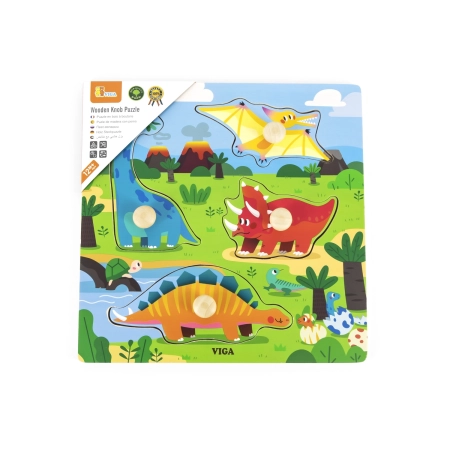 Viga 44596 Drewniane Puzzle z uchwytami - Dinozaury