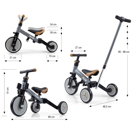 Milly Mally Rowerek 4w1 Optimus Plus Grey