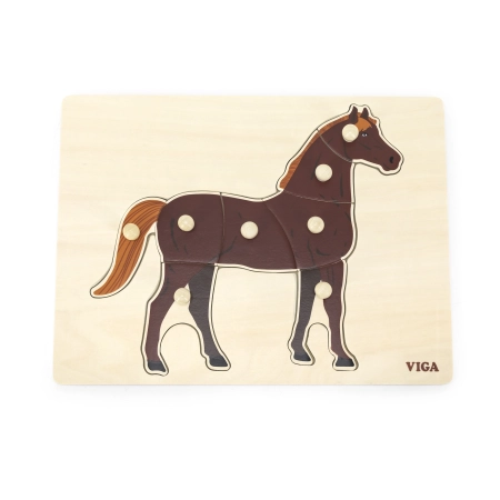 Viga 44607 Drewniane Puzzle na podkładce z uchwytami - Koń