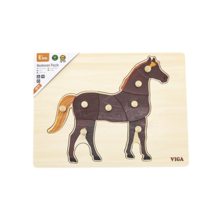 Viga 44607 Drewniane Puzzle na podkładce z uchwytami - Koń