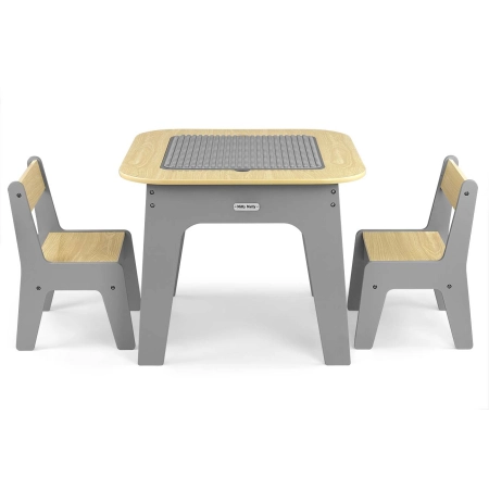 Milly Mally Zestaw mebli Olaf Blocks - Stolik i dwa krzesełka Dark Grey