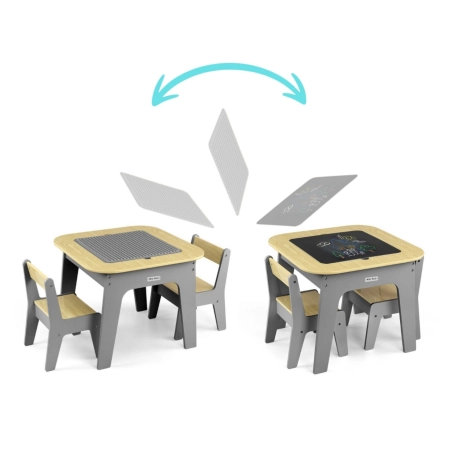 Milly Mally Zestaw mebli Olaf Blocks - Stolik i dwa krzesełka Dark Grey