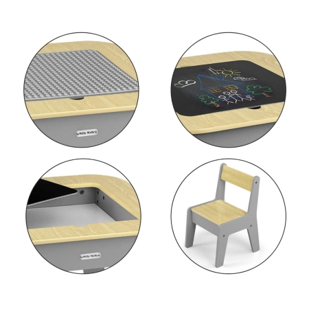 Milly Mally Zestaw mebli Olaf Blocks - Stolik i dwa krzesełka Dark Grey