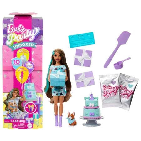 Mattel JFG72  Barbie Party Unboxed Reveal – Zestaw 10 Niespodzianek z Lalką