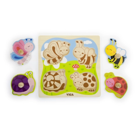 Viga 50131 Drewniane Puzzle na podkładce - owady