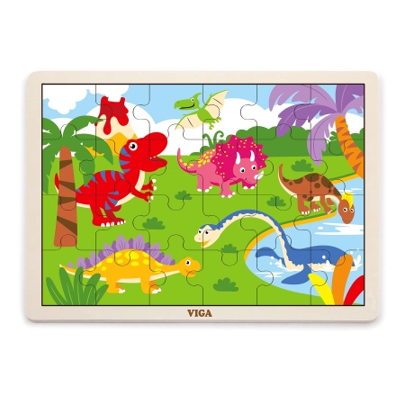 Viga 51460 Drewniane Puzzle na podkładce 24 elementy - dinozaury