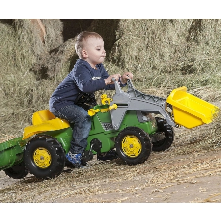 Rolly Toys 811496 Traktor Rolly Junior John Deere z łyżką i przyczepą