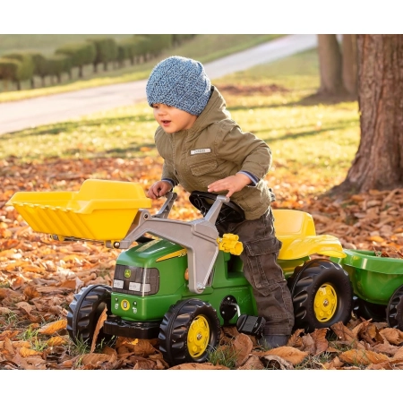 Rolly Toys 811496 Traktor Rolly Junior John Deere z łyżką i przyczepą