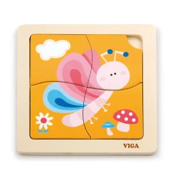 Viga 50136 Drewniane Puzzle na podkładce - motylek
