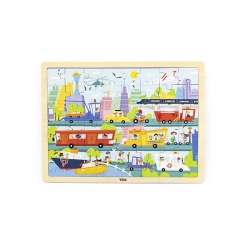 Viga 44582 Drewniane Puzzle na podkładce 48 elementów - poznajemy transport w mieście