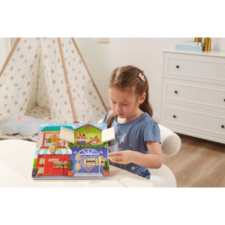 Viga 44653 Drewniana Tablica manipulacyjna otwórz i zamknij - Domek