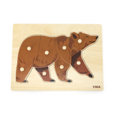 Viga 44606 Drewniane Puzzle na podkładce z uchwytami - Miś