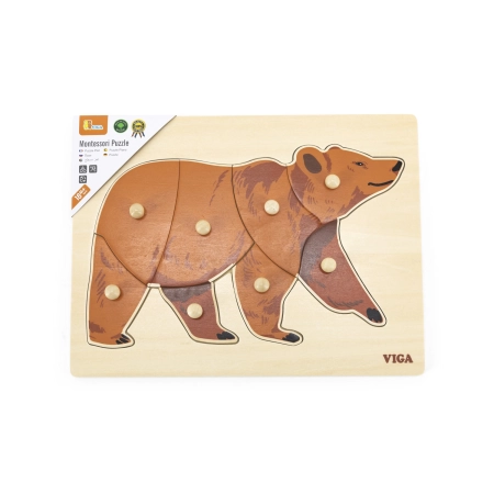 Viga 44606 Drewniane Puzzle na podkładce z uchwytami - Miś