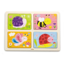 Viga 50189 Drewniane Puzzle na podkładce 4w1 - owady