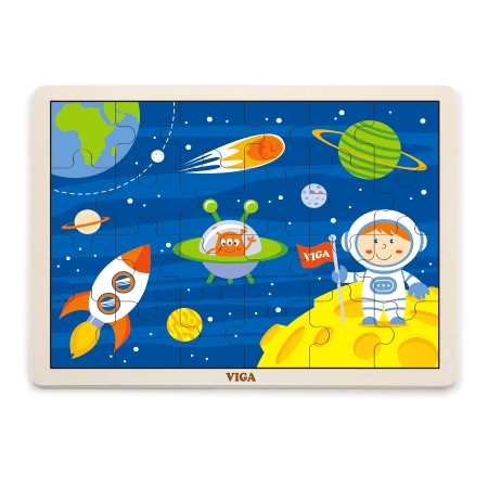 Viga 51461 Drewniane Puzzle na podkładce 24 elementy - kosmiczna przygoda