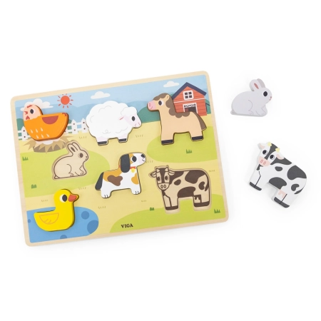 Viga 44702 Drewniane Puzzle na podkładce 7 elementów- farma