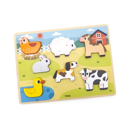 Viga 44702 Drewniane Puzzle na podkładce 7 elementów- farma