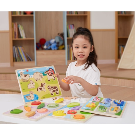 Viga 44702 Drewniane Puzzle na podkładce 7 elementów- farma