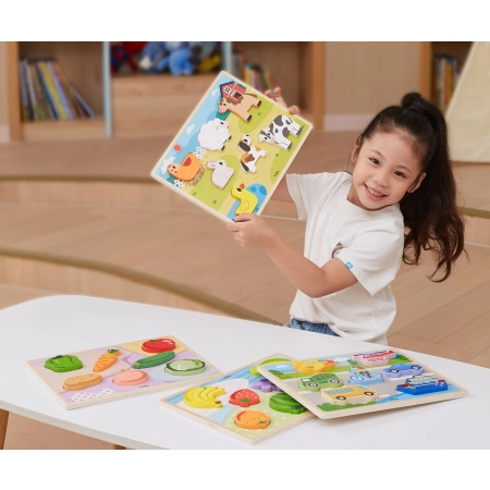 Viga 44702 Drewniane Puzzle na podkładce 7 elementów- farma