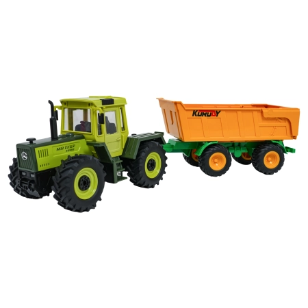 Traktor Zielony 1:24 z Pilotem Mercedes Benz + Żółta Przyczepa