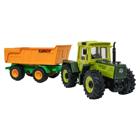 Traktor Zielony 1:24 z Pilotem Mercedes Benz + Żółta Przyczepa