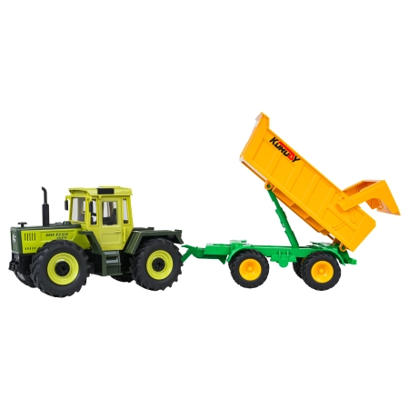 Traktor Zielony 1:24 z Pilotem Mercedes Benz + Żółta Przyczepa