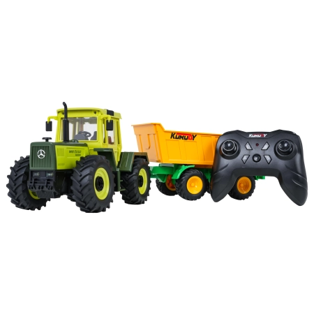 Traktor Zielony 1:24 z Pilotem Mercedes Benz + Żółta Przyczepa