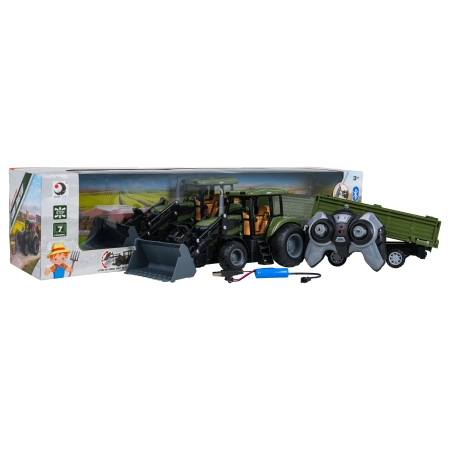 Zielony Traktor z Przyczepą R/C 1:20