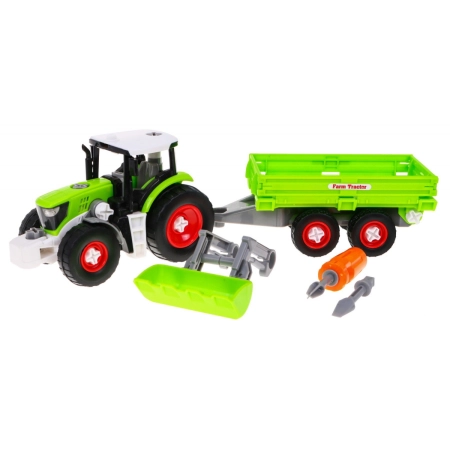 Rozkręcany Traktor z przyczepą dla dzieci 3+ Wkrętarka + Śrubokręt + Spychacz