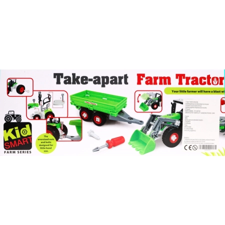 Rozkręcany Traktor z przyczepą dla dzieci 3+ Wkrętarka + Śrubokręt + Spychacz
