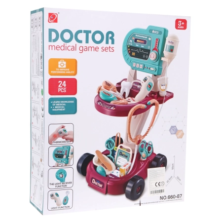 Zestaw lekarski dla dzieci 3+ Wózek + panel EKG 24 el. Kardiolog Dentysta Ortopeda Pielęgniarka