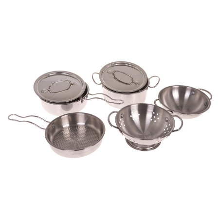 Zestaw Metalowych Garnków dla dzieci 3+ Przybory Kuchenne + Fartuch + Akcesoria 13 el.