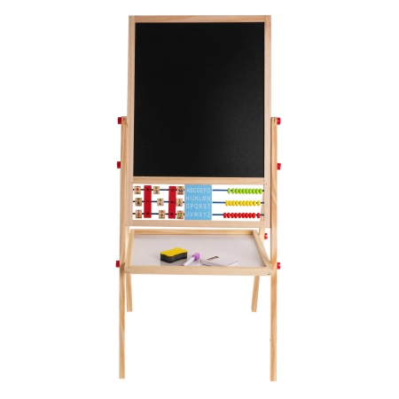 Drewniana dwustronna tablica dla dzieci 3+ Edukacyjna tablica magnetyczna kredowa + Akcesoria