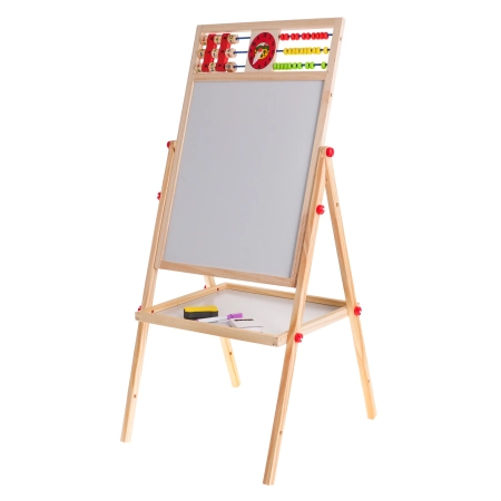 Drewniana dwustronna tablica dla dzieci 3+ Edukacyjna tablica magnetyczna kredowa + Akcesoria