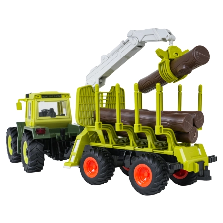 Traktor Zielony 1:24 z Pilotem Mercedes Benz + Przyczepa na Drewno z Dźwigiem