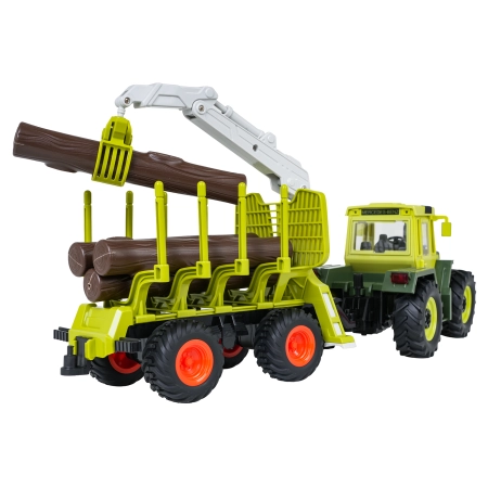 Traktor Zielony 1:24 z Pilotem Mercedes Benz + Przyczepa na Drewno z Dźwigiem