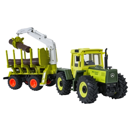 Traktor Zielony 1:24 z Pilotem Mercedes Benz + Przyczepa na Drewno z Dźwigiem