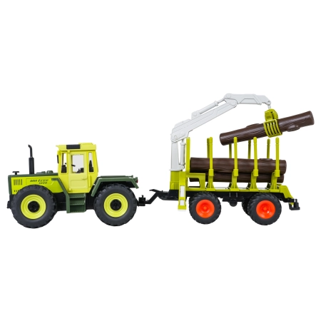 Traktor Zielony 1:24 z Pilotem Mercedes Benz + Przyczepa na Drewno z Dźwigiem